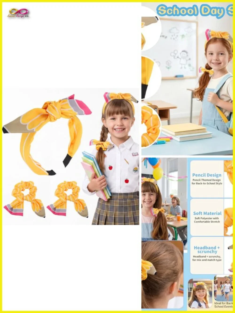 Girls Pencil Headband and Hair Ties Set Pack of 3